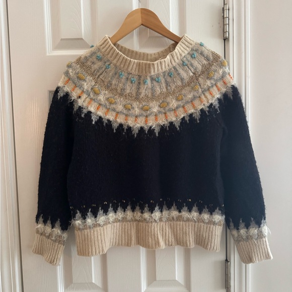 Anthropologie Sleeping on Snow beaded Fair Isle wool blend pullover - Picture 7 of 7